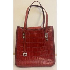 Brighton Red Croco Leather Dual Strap Magnetic Snap Shoulder Bag Heart Hangtag